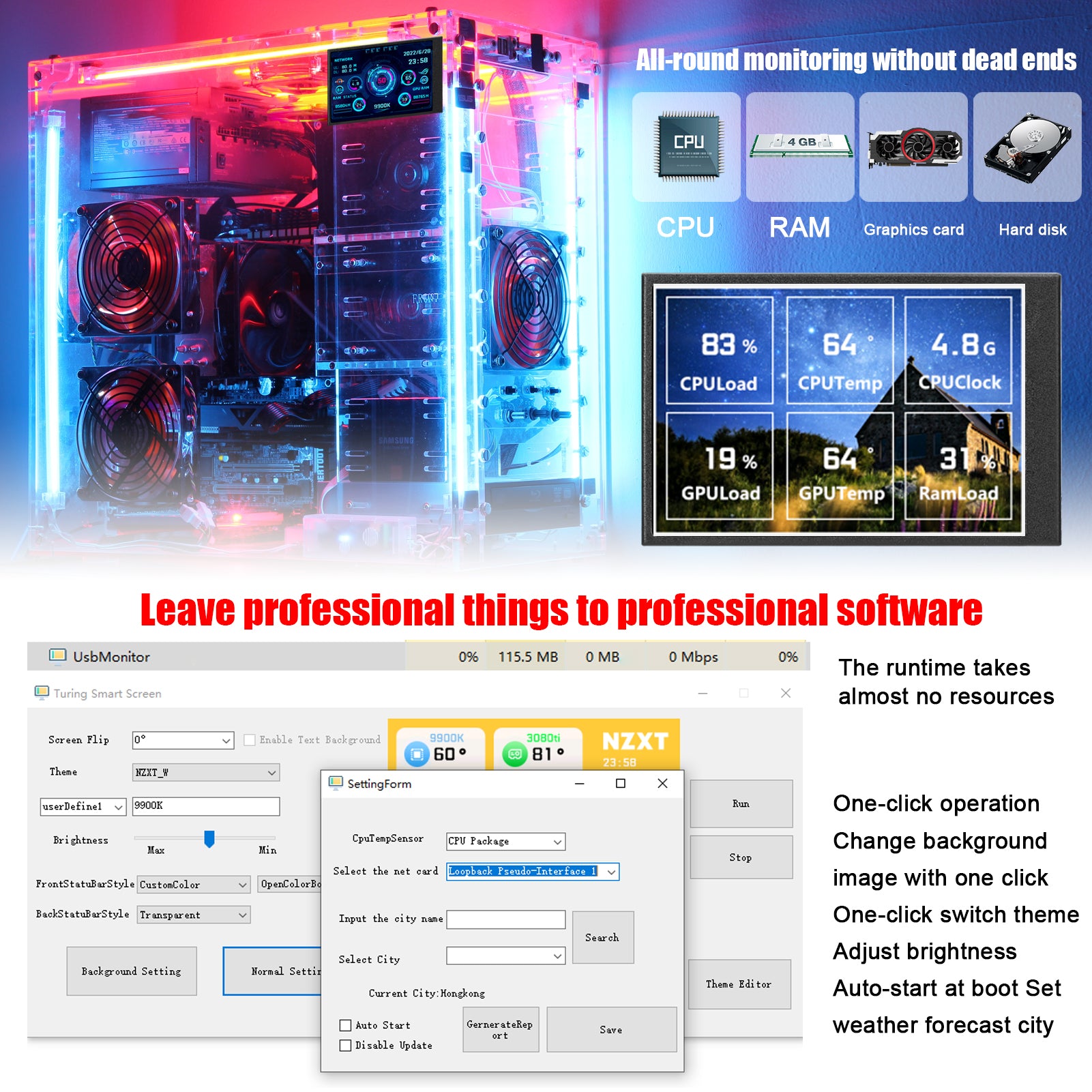 3.5" IPS USB monitor for PC case