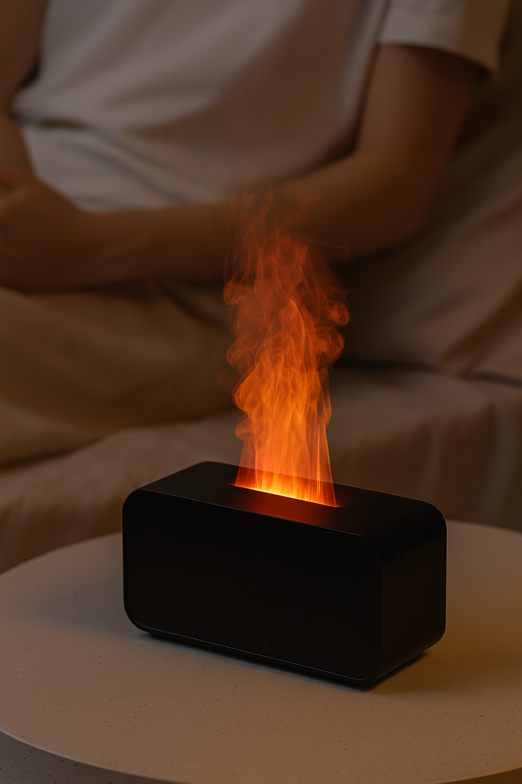 Air mist humidifier with fireplace effect