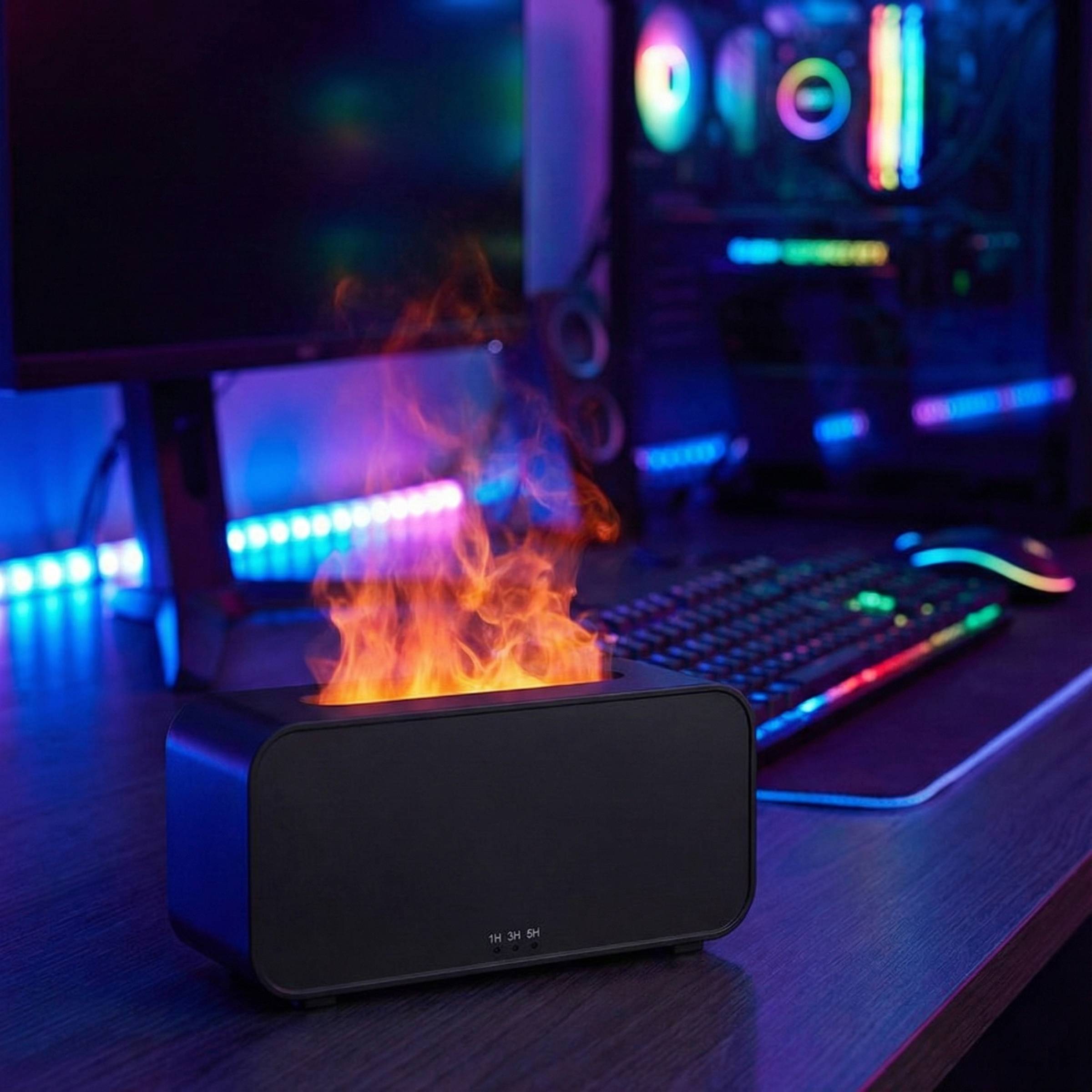 Air mist humidifier with fireplace effect