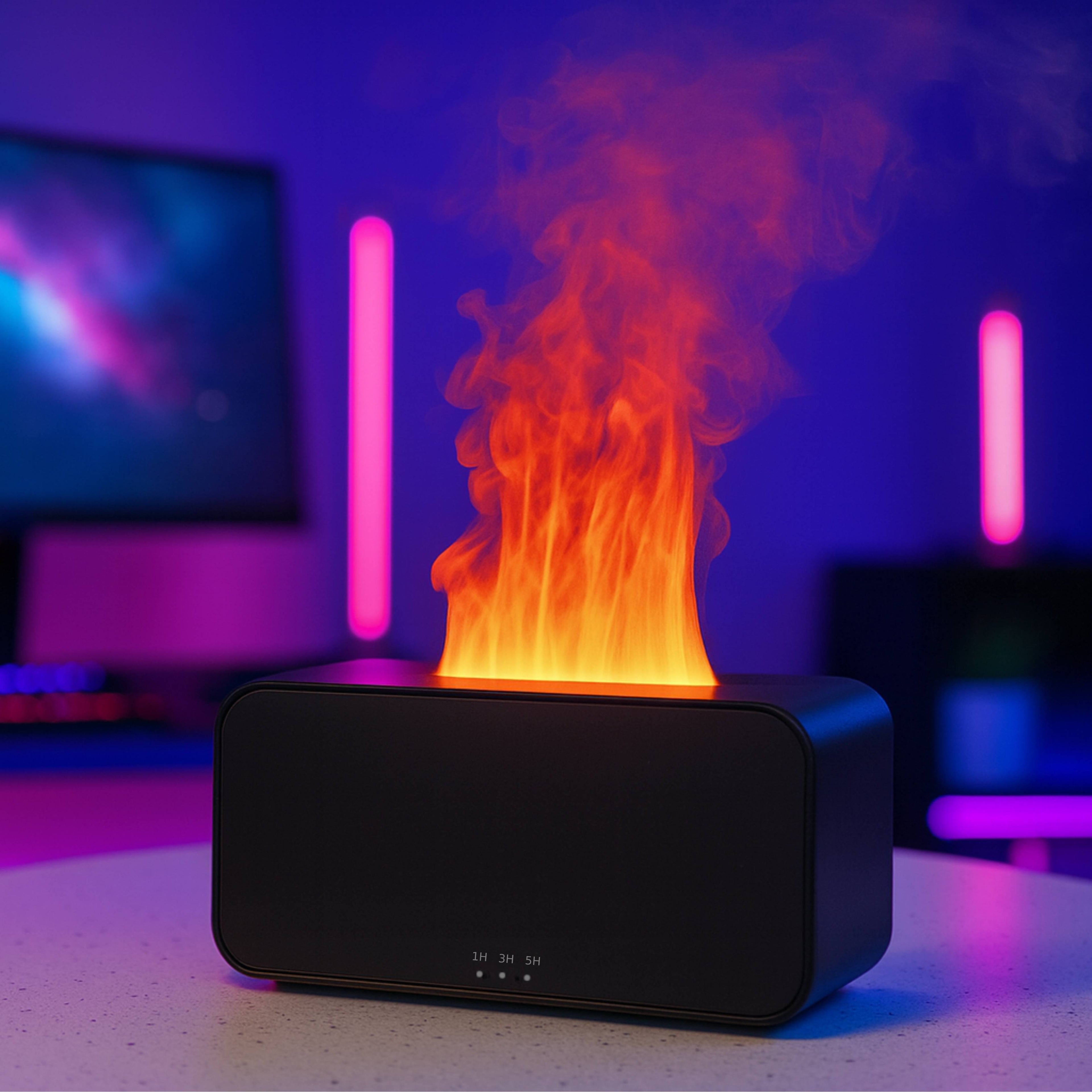 Air mist humidifier with fireplace effect